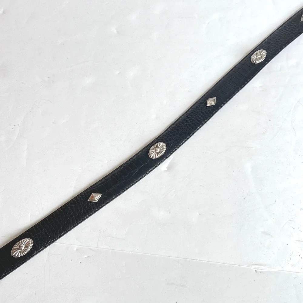 Greg Norman Black Croc Embossed Leather Belt Shark Logo Mens Size 36